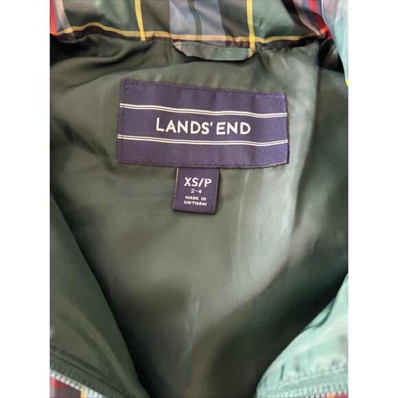 Lands End Tartan Plaid Quilted Down Zippered Higher Neck Puffer Vest Pockets XS - Picture 4 of 11